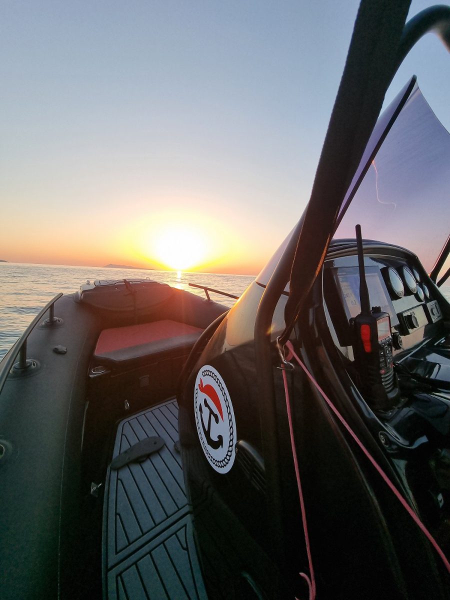 Sunset from the deck of a Corfu Sea Quest private RIB boat in North Corfu